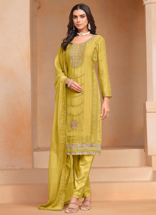 Mustard chifforn organza gown with dupatta images