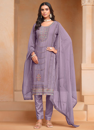 Lavender color chiffon organza kurti for women with dupatta price
