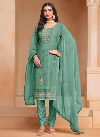 Dark green color chiffon organza kurti for women
