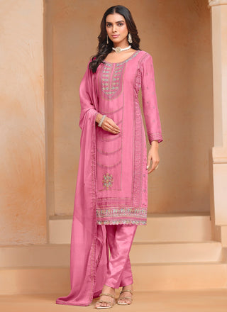 Pink color sequins work kurtis for women