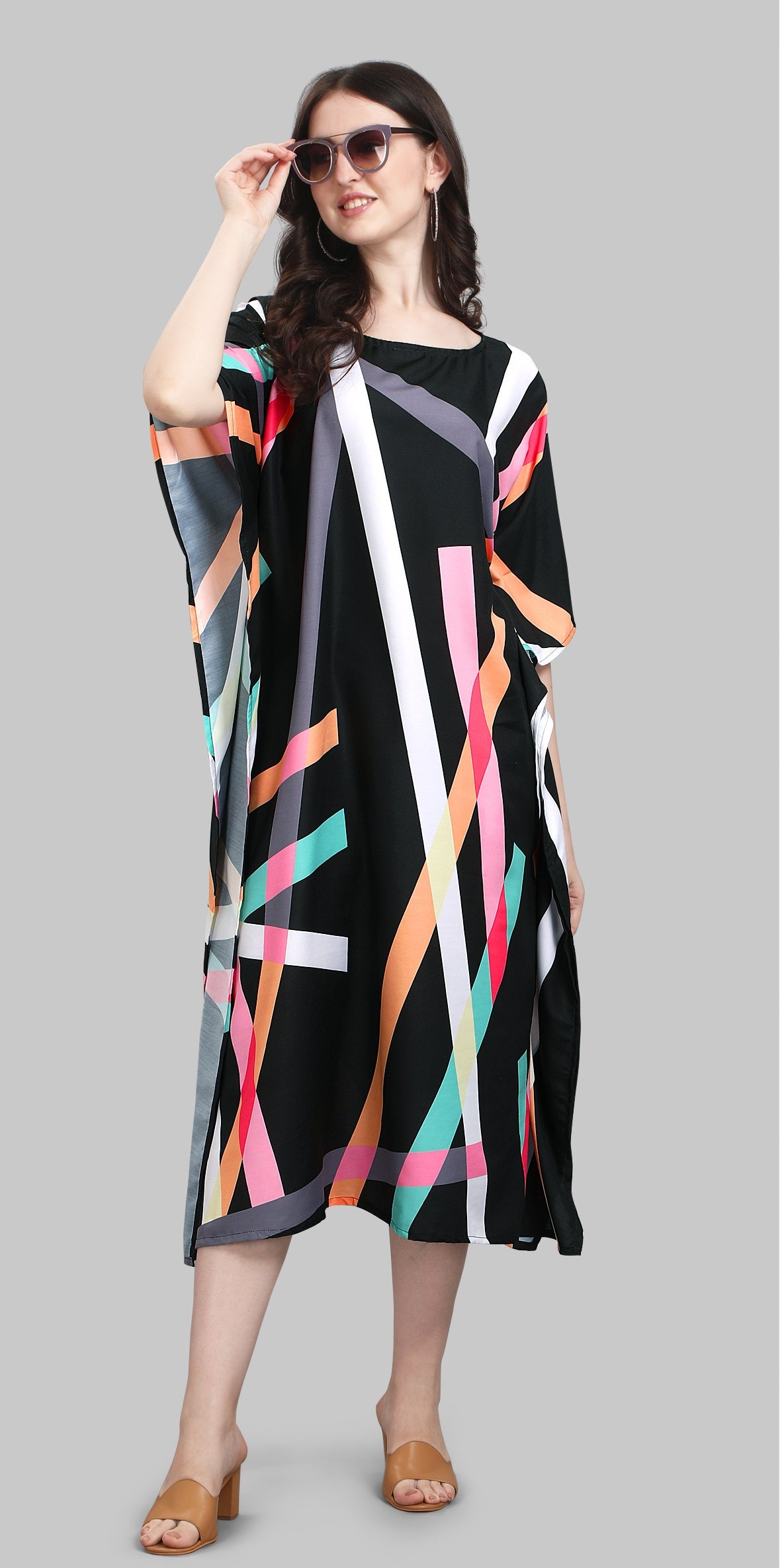 Multi color poly rayon caftan for party