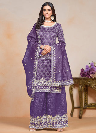 Light purple color crushed silk sharara suit for women
