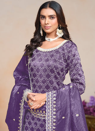 Purple color crushed silk sharara suit for women price
