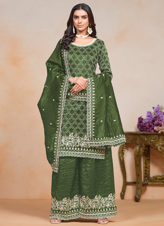 Mehendi color crush silk sharara suit for women price
