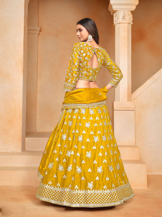 Wedding wear mustard color lehenga choli for women