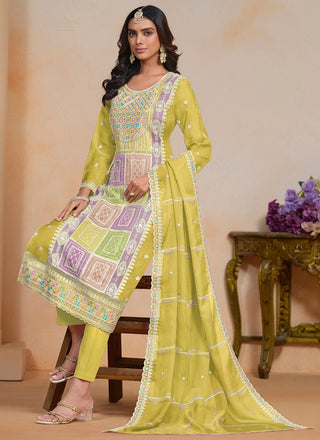 Yellow color organza  salwar suit for women amazon
