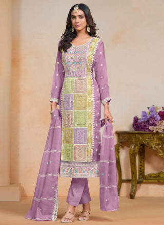 Lavender color organza salwar suit for women price
