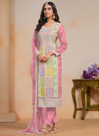 Pink color organza salwar suit for women images