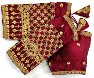 Maroon heavy khatli work blouse