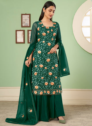 Dark green color georgette sharara suit for women
