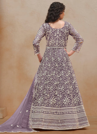 Lilac soft net long gown for women images