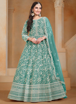 Rama color soft net embroidery work gown