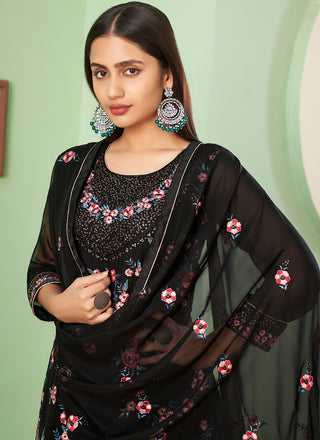 Black georgette sharara suit for women with dupatta
