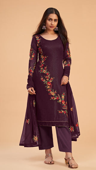 Wine color georgette salwar suit for women with dupatta
