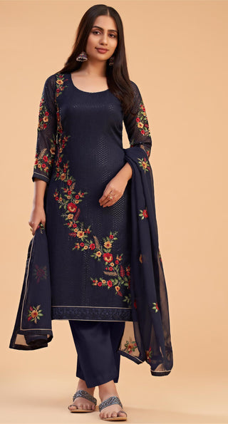 Navy blue color georgette salwar suit for women with dupatta
