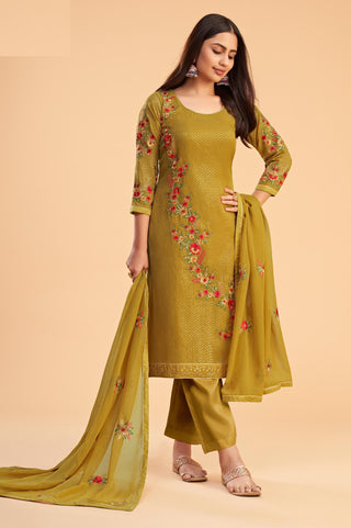 Mustard color georgette salwar suit for women with dupatta
