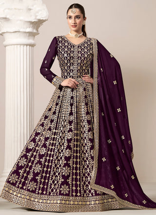 Wine color georgette long gown price