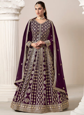 Wine color georgette long gown with dupatta images