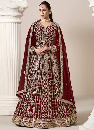 Full sleeves maroon color long salwar suit online