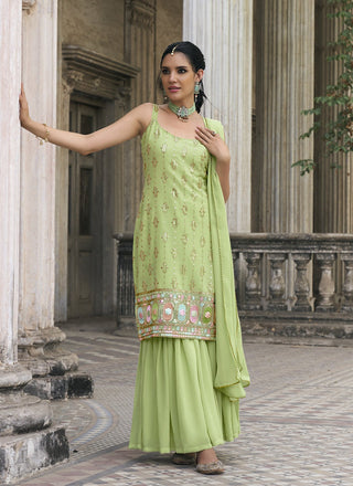 Pista color salwar suit for women with dupatta
