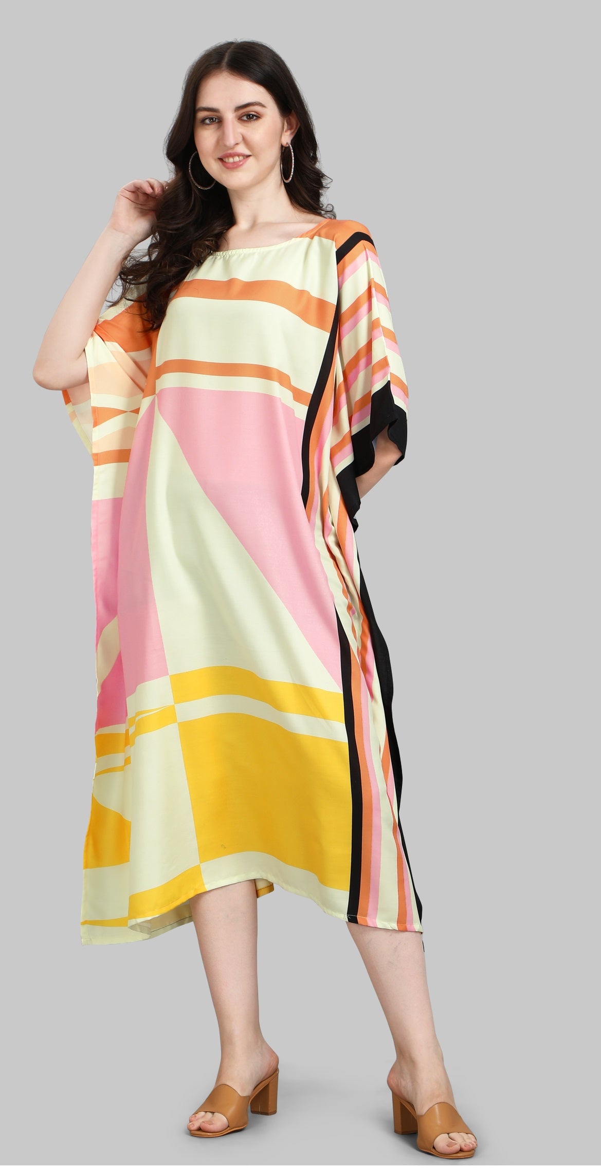 Multi color poly rayon caftan for party