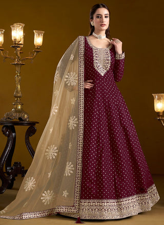 Wine chanderi gown for women
