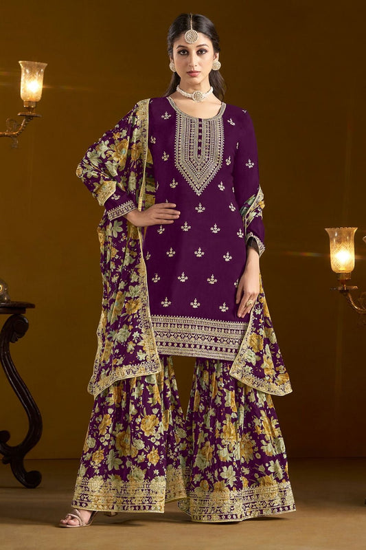 Wine Color chinon sharara suit 