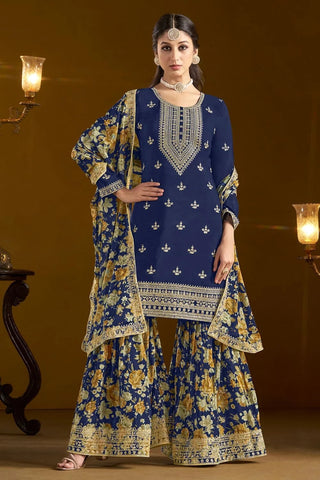 Blue color chinon sharara suit 