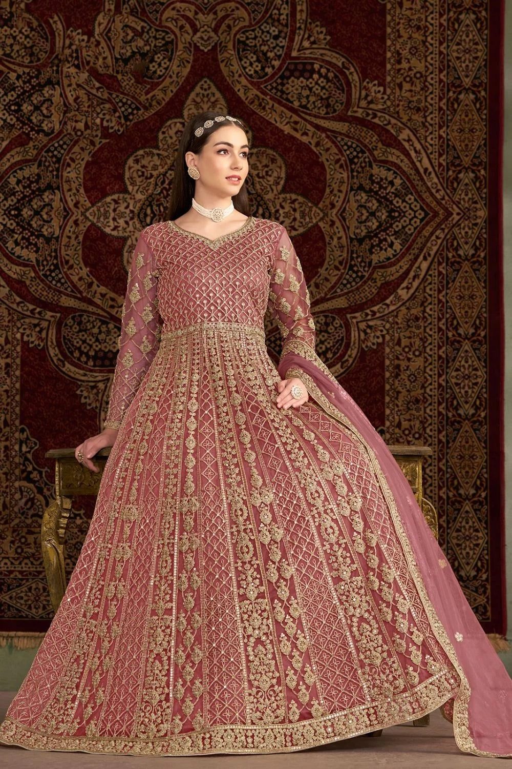 Peach color Gown with Dupatta
