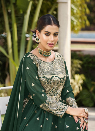 Georgette green sharara suit for party wear