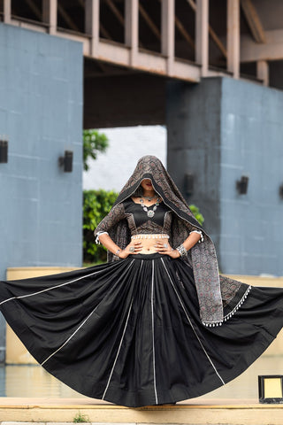 Simple black navratri lehenga choli with dupatta
