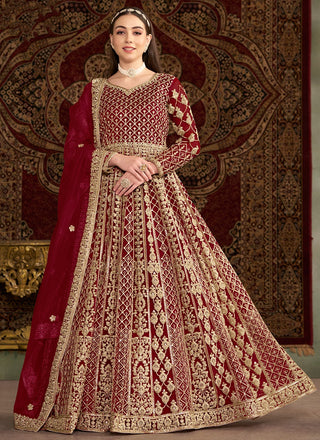 Maroon color georgette sharara suit for women with dupatta
