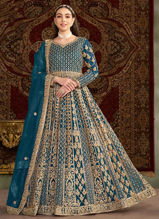 Rama color net anarkali gown for women