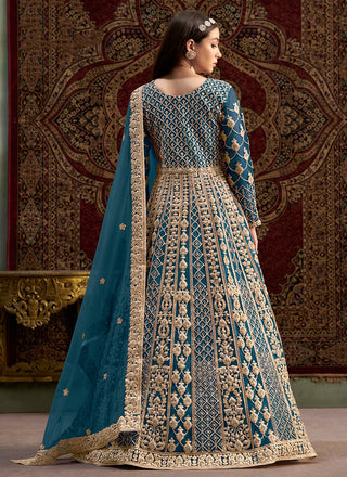 Rama color net anarkali gown images