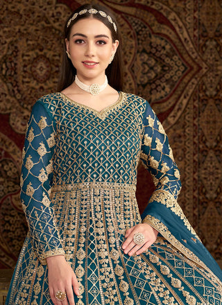 Rama color net anarkali gown design