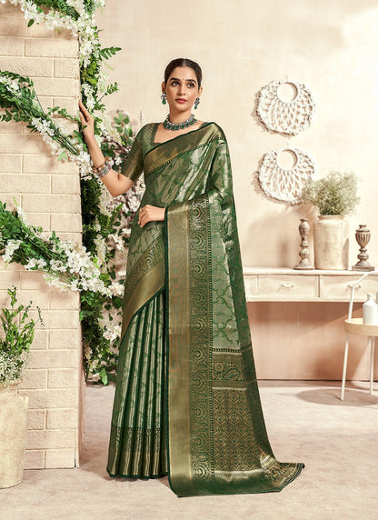 Green color silk zari weaving saree for women price

