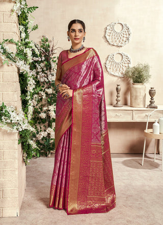 Pink color silk weaving saree for women price
