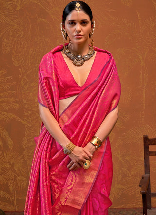 Pink silk saree with blouse online