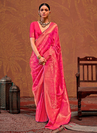 Pure pink satin silk saree for women
