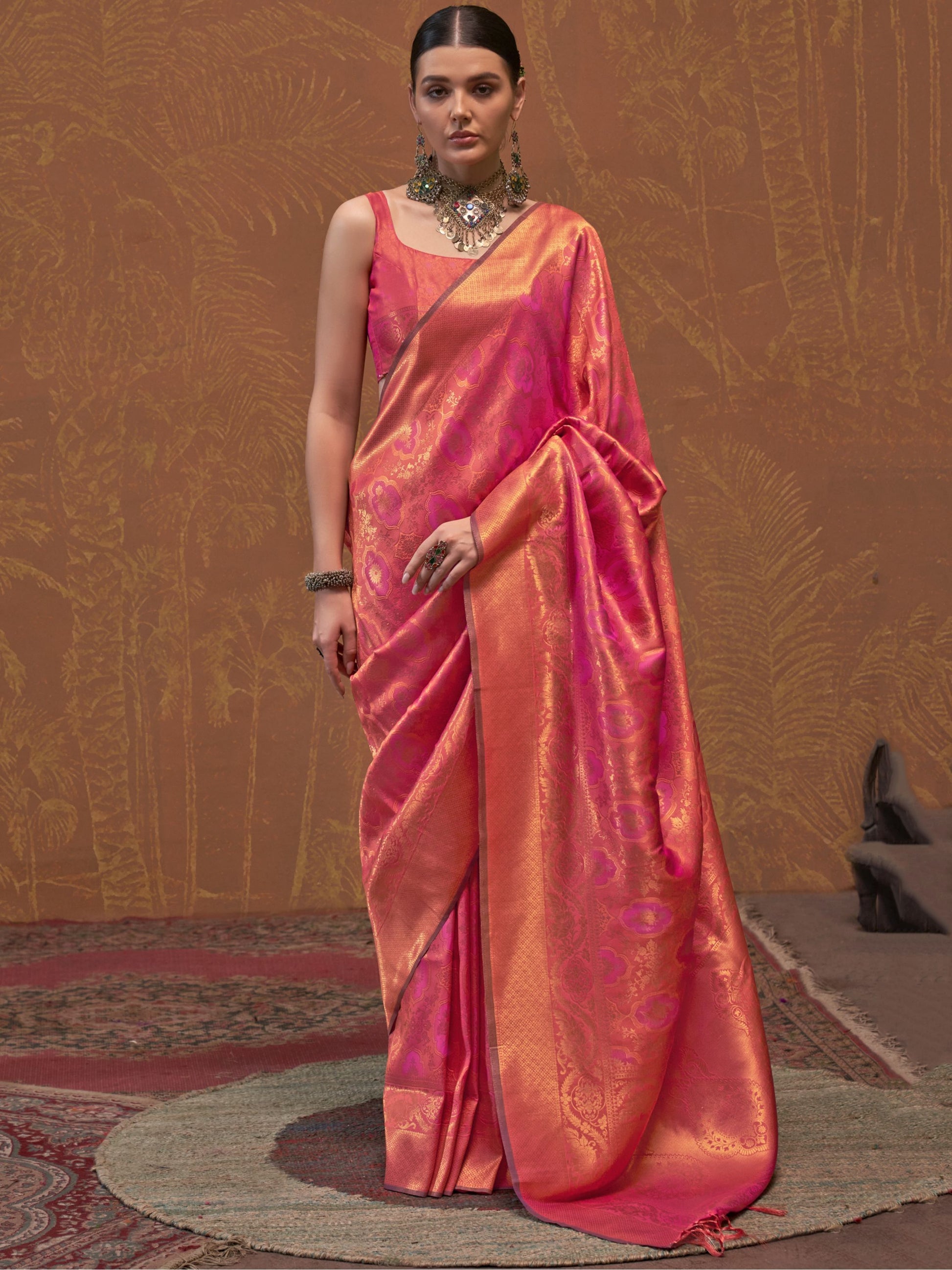 Red Handloom Saree with Golden Border
