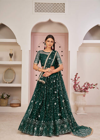 Dark green lehenga choli for women
