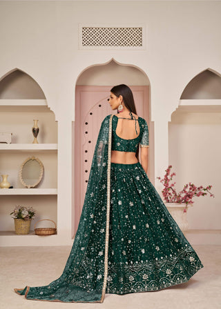 Green party wear  butterfly net lehenga choli