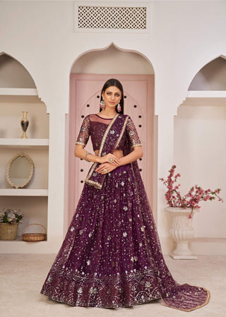 Wine lehenga choli for women party wear
