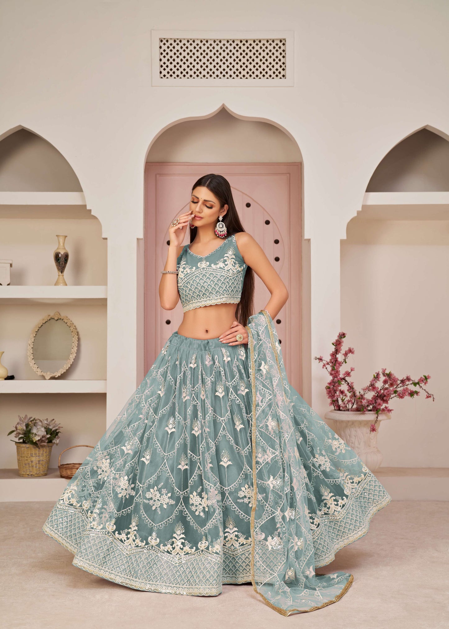 Simple blue bridal lehenga choli for women
