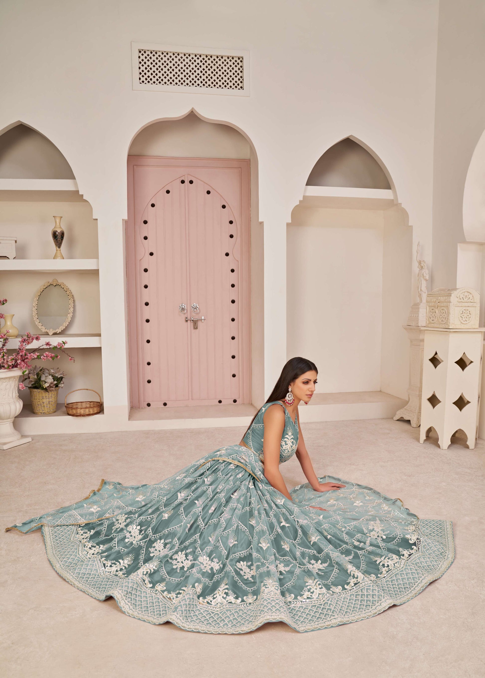 Ocean blue heavy net lehenga choli