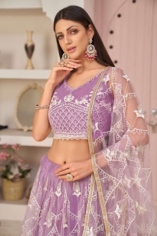 Lavender colour lehenga choli jewellery combination
