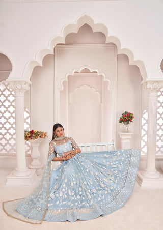 Sky blue lehenga for Engagement
