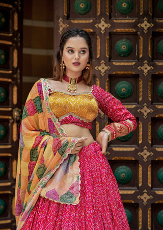 Pink color gaji soft silk lehenga choli for women online
