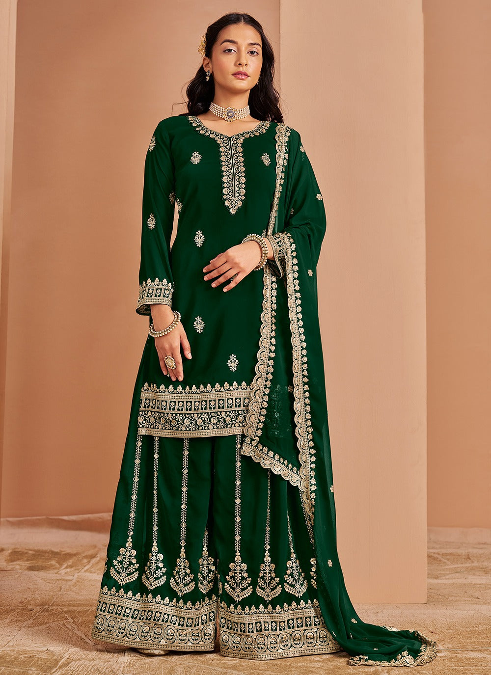 Dark green color georgette sharara suit for women