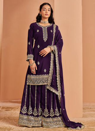 Purple color georgette sharara suit for women